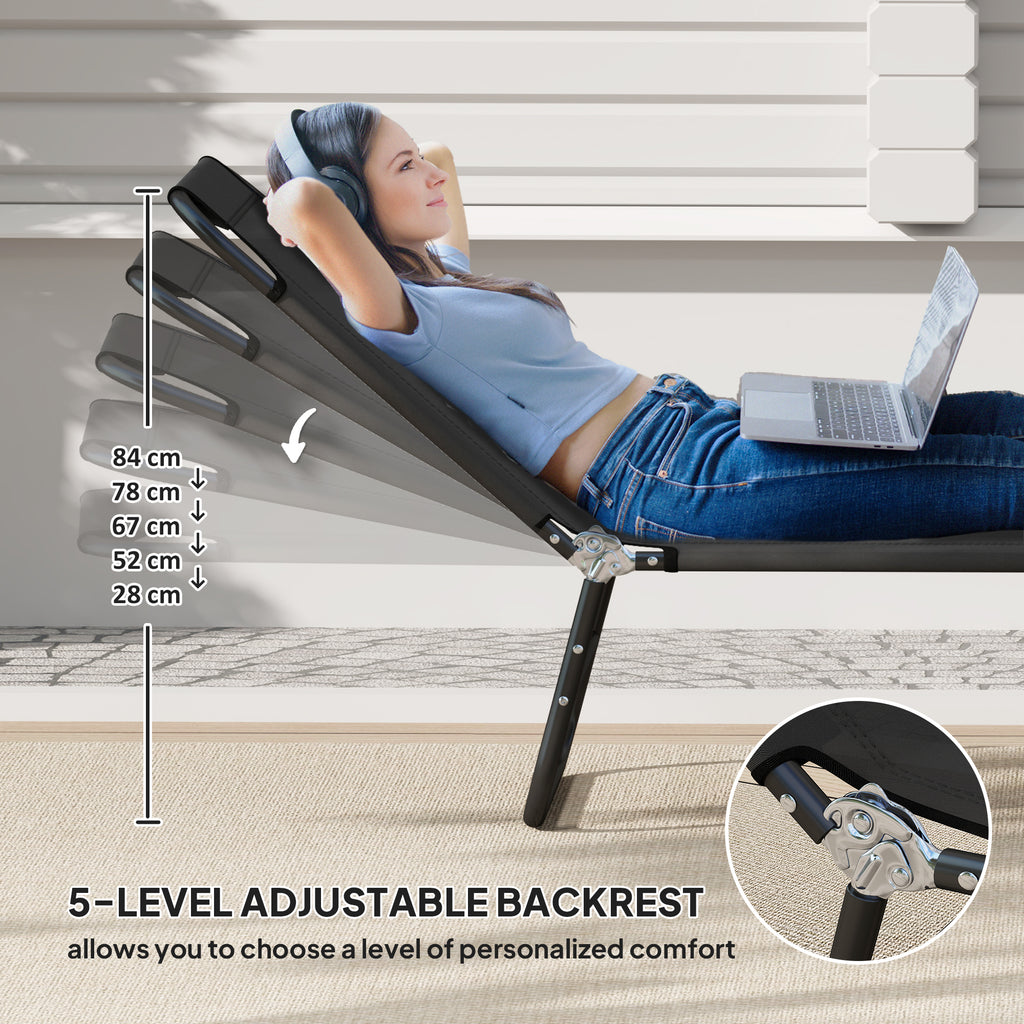 Outsunny 2 Piece Reclining Chaise Lounge with Adjustable Backrest, Black