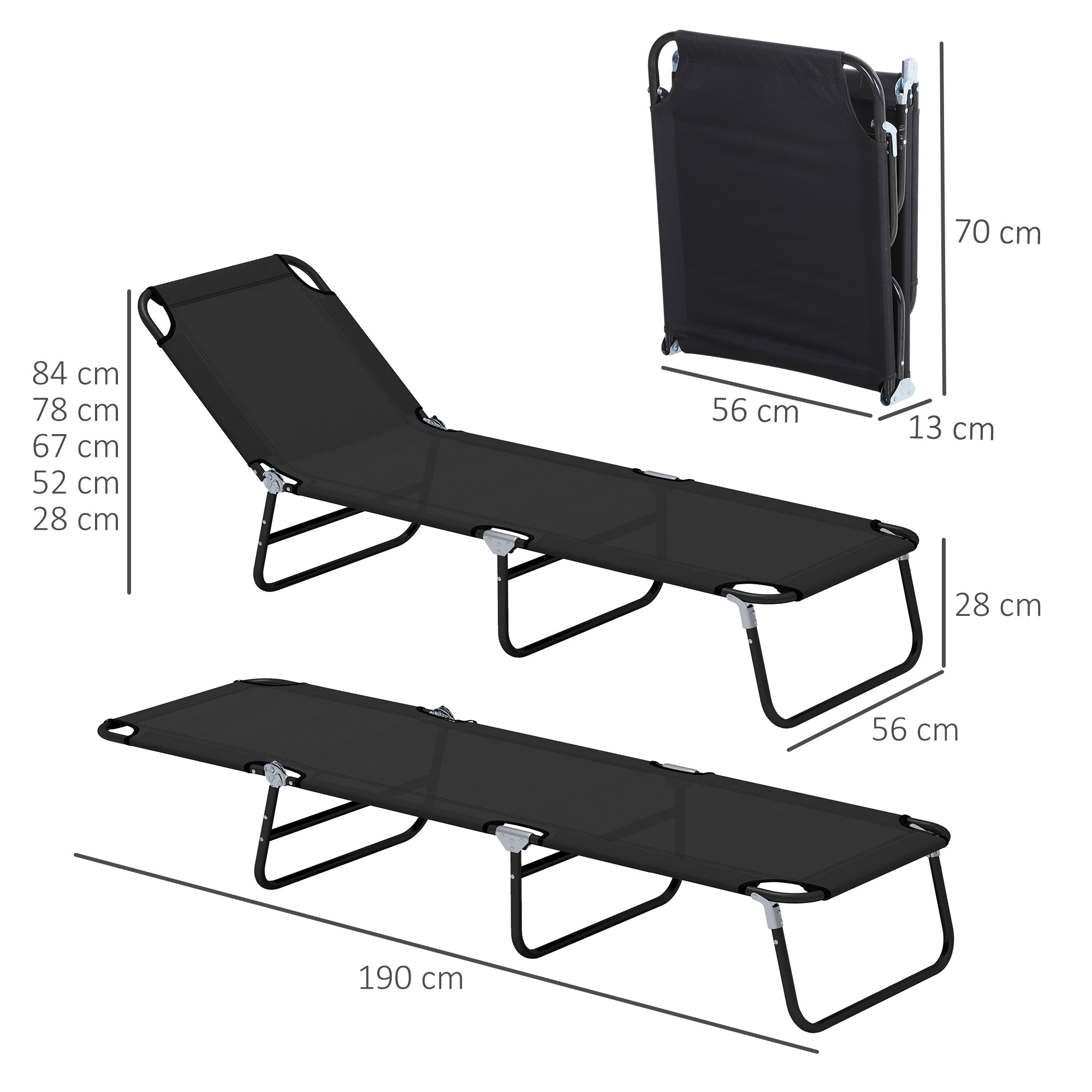 Outsunny 2 Piece Reclining Chaise Lounge with Adjustable Backrest, Black