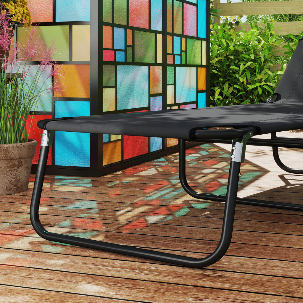 Outsunny 2 Piece Reclining Chaise Lounge with Adjustable Backrest, Black