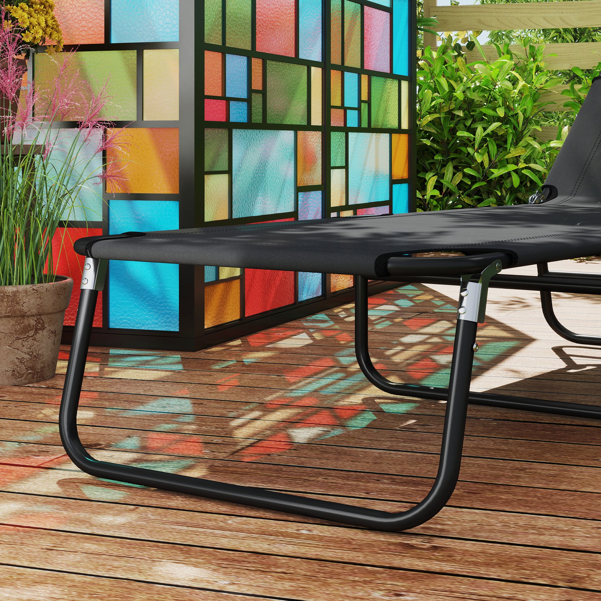 Outsunny 2 Piece Reclining Chaise Lounge with Adjustable Backrest, Black